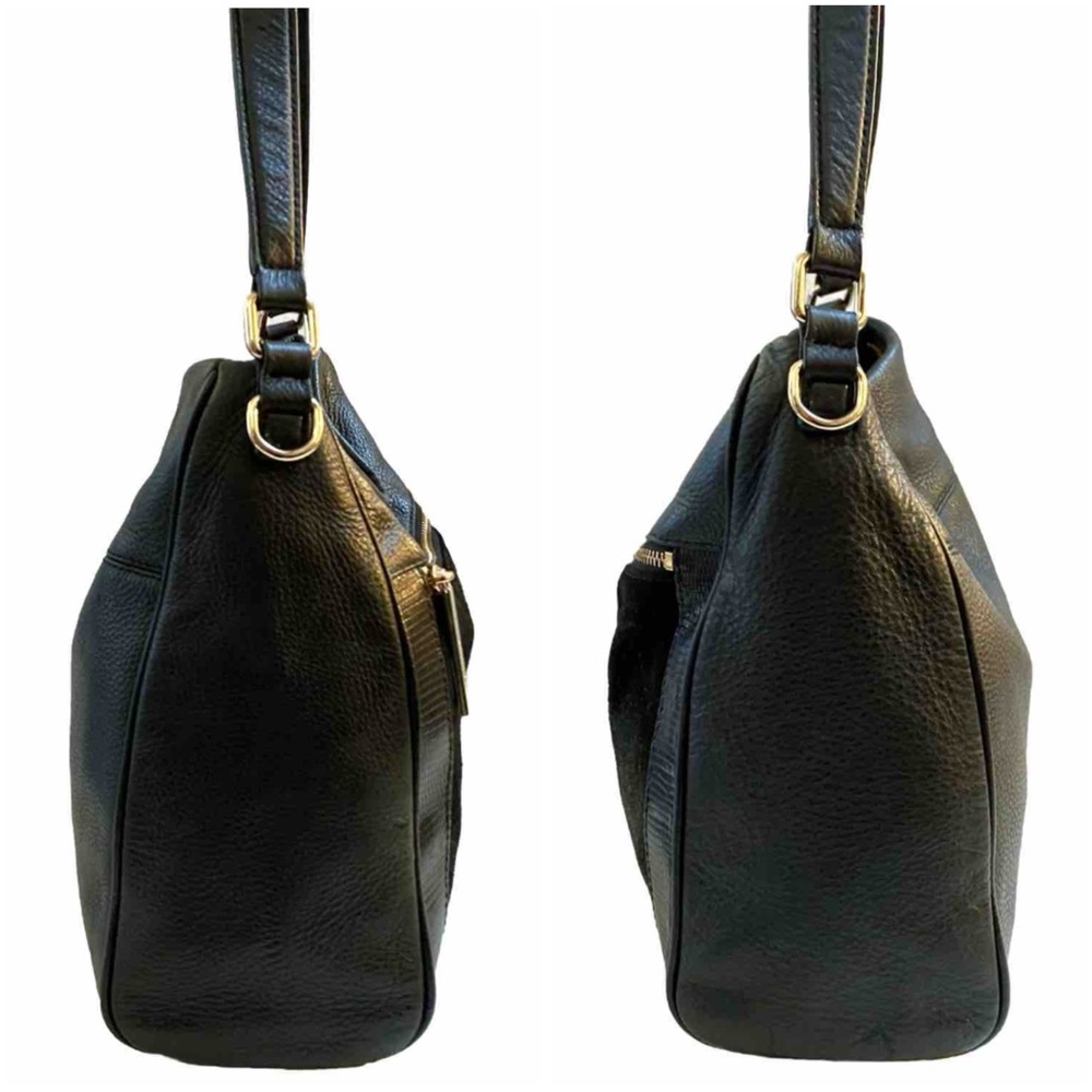 KATE SPADE black leather front zip suede square detail top handle satchel bag - Picture 4 of 16
